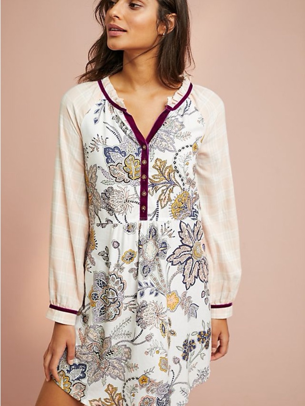 Anthropologie Floreat Patchwork Sleep Shirt Floral Cotton Blend Boho Cottagecore